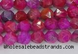 CAG9951 15.5 inches 6mm faceted nuggets fuchsia crazy lace agate beads