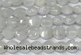 CCB1366 15 inches 4mm faceted coin white moonstone beads