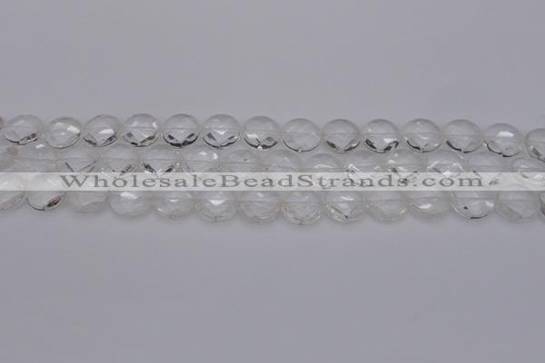 CCC502 15.5 inches 8mm faceted coin natural white crystal beads