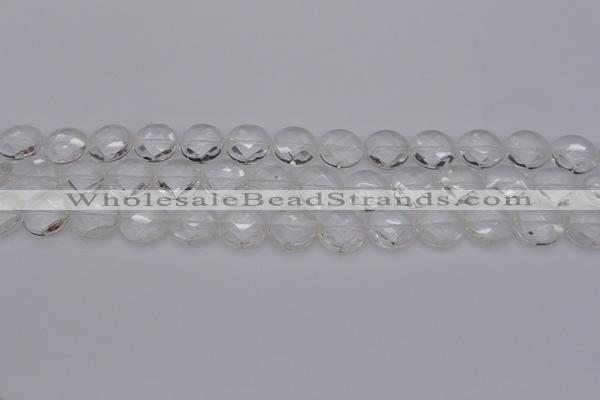 CCC503 15.5 inches 10mm faceted coin natural white crystal beads