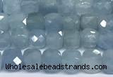 CCU1004 15 inches 4mm faceted cube aquamarine beads