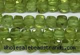 CCU1018 15 inches 4mm faceted cube olive quartz beads