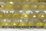 CCU1025 15 inches 4mm faceted cube golden rutilated quartz beads