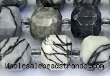 CCU1289 15 inches 9mm - 10mm faceted cube black water jasper beads