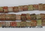 CCU52 15.5 inches 6*6mm cube New unakite beads wholesale