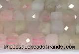 CCU831 15 inches 4mm faceted cube morganite beads