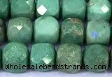 CCU882 15 inches 4mm faceted cube green grass agate beads