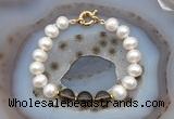 CFB1010 Hand-knotted 9mm - 10mm potato white freshwater pearl & smoky quartz bracelet