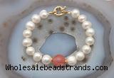 CFB1055 Hand-knotted 9mm - 10mm potato white freshwater pearl & cherry quartz bracelet
