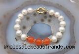 CFB1085 Hand-knotted 9mm - 10mm potato white freshwater pearl & candy jade bracelet