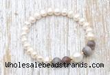 CFB607 6-7mm potato white freshwater pearl & Botswana agate stretchy bracelet