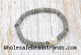 CFB748 faceted rondelle labradorite & potato white freshwater pearl stretchy bracelet