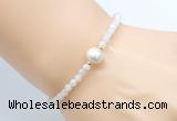CFB801 4mm faceted round white moonstone & potato white freshwater pearl bracelet