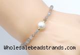 CFB803 4mm faceted round rainbow moonstone & potato white freshwater pearl bracelet