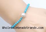 CFB817 4mm faceted round turquoise & potato white freshwater pearl bracelet