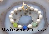 CFB997 Hand-knotted 9mm - 10mm rice white freshwater pearl & colorful candy jade bracelet
