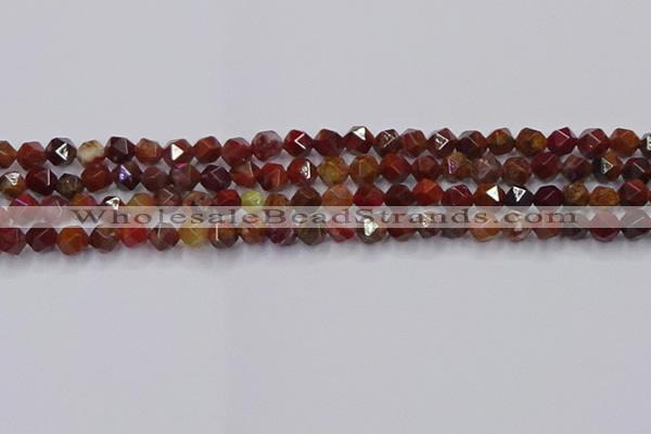 CFC306 15.5 inches 6mm faceted nuggets dyed coral jade beads