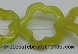 CFG33 15.5 inches 30mm carved flower lemon jade gemstone beads