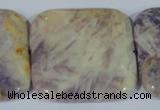 CFJ21 15.5 inches 40*40mm square natural purple flower stone beads