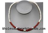 CFN108 potato white freshwater pearl & red agate necklace, 16 - 24 inches