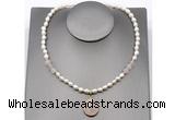 CFN150 baroque white freshwater pearl & rose quartz necklace with pendant