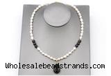 CFN160 baroque white freshwater pearl & smoky quartz necklace with pendant