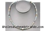 CFN199 4*6mm faceted rondelle amazonite & potato white freshwater pearl necklace