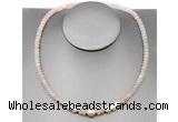 CFN201 4*6mm faceted rondelle pink aventurine & potato white freshwater pearl necklace