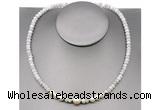 CFN204 4*6mm faceted rondelle white crazy lace agate & potato white freshwater pearl necklace