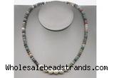 CFN205 4*6mm faceted rondelle Indian agate & potato white freshwater pearl necklace
