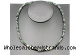 CFN206 4*6mm faceted rondelle Qinghai jade & potato white freshwater pearl necklace