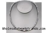 CFN208 4*6mm faceted rondelle grey picture jasper & potato white freshwater pearl necklace