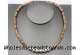 CFN209 4*6mm faceted rondelle picture jasper & potato white freshwater pearl necklace
