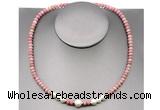CFN211 4*6mm faceted rondelle pink wooden jasper & potato white freshwater pearl necklace