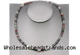 CFN213 4*6mm faceted rondelle African bloodstone & potato white freshwater pearl necklace