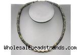 CFN214 4*6mm faceted rondelle dragon blood jasper & potato white freshwater pearl necklace