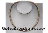 CFN215 4*6mm faceted rondelle unakite & potato white freshwater pearl necklace