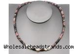 CFN216 4*6mm faceted rondelle rhodonite & potato white freshwater pearl necklace