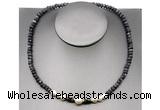 CFN219 4*6mm faceted rondelle black labradorite & potato white freshwater pearl necklace