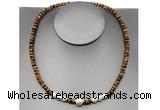 CFN222 4*6mm faceted rondelle yellow tiger eye & potato white freshwater pearl necklace
