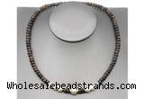 CFN223 4*6mm faceted rondelle bronzite & potato white freshwater pearl necklace