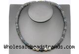 CFN225 5*8mm faceted rondelle labradorite & potato white freshwater pearl necklace