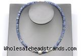 CFN228 4*6mm faceted rondelle blue spot stone & potato white freshwater pearl necklace