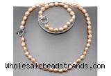 CFN28 8mm - 9mm baroque pink freshwater pearl jewelry set, 16 - 54 inches