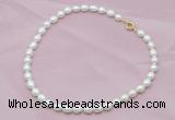 CFN301 Hand-knotted 9mm - 10mm rice white freshwater pearl necklace, 16 - 24 inches