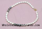 CFN317 9 - 10mm rice white freshwater pearl & labradorite necklace wholesale