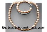 CFN34 10mm - 11mm baroque pink freshwater pearl jewelry set, 16 - 54 inches