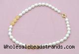 CFN342 9 - 10mm rice white freshwater pearl & honey jade necklace wholesale