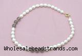 CFN343 9 - 10mm rice white freshwater pearl & grey agate necklace wholesale