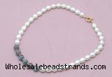 CFN418 9 - 10mm rice white freshwater pearl & labradorite necklace